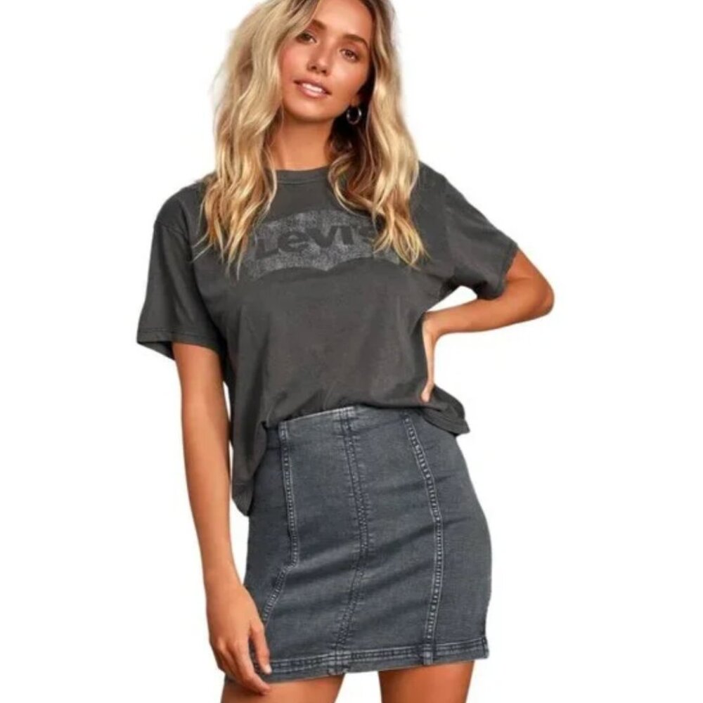 Free People Modern Femme Washed Black Gray Denim Mini Skirt